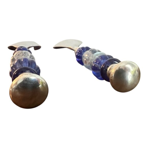 Stainless Steel Salad Fork and Spoon Set With Blue Acrylic Handles 11.5" - Picture 6 of 7